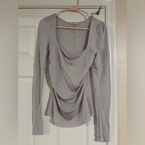 Free People Intimately Square Neck Long Sleeve Silk Top